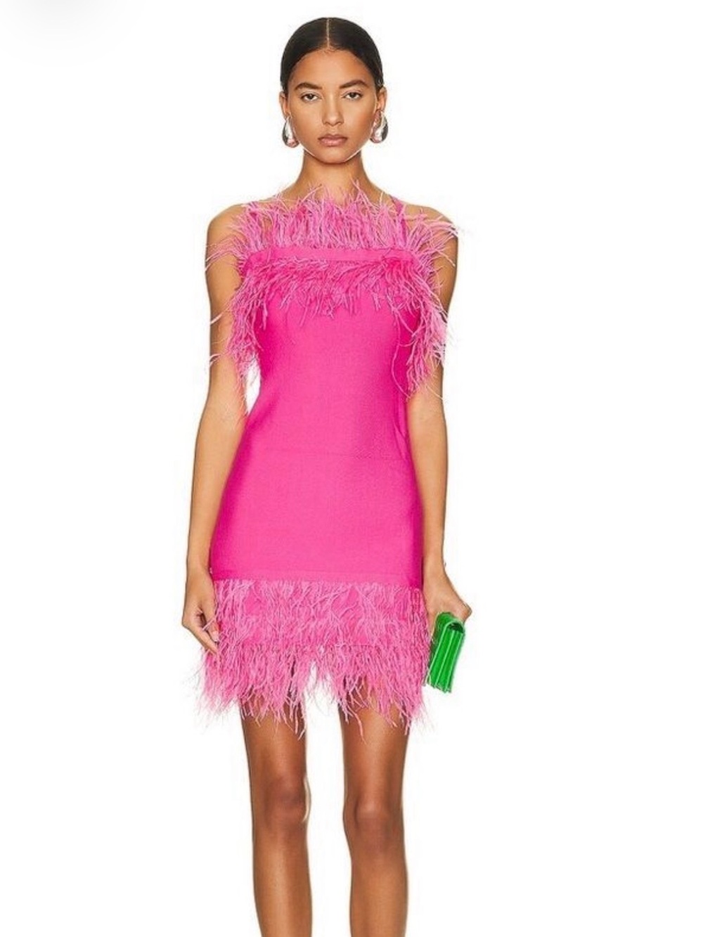 NWT - STAUD Hot Pink Feather Trim Mini Dress